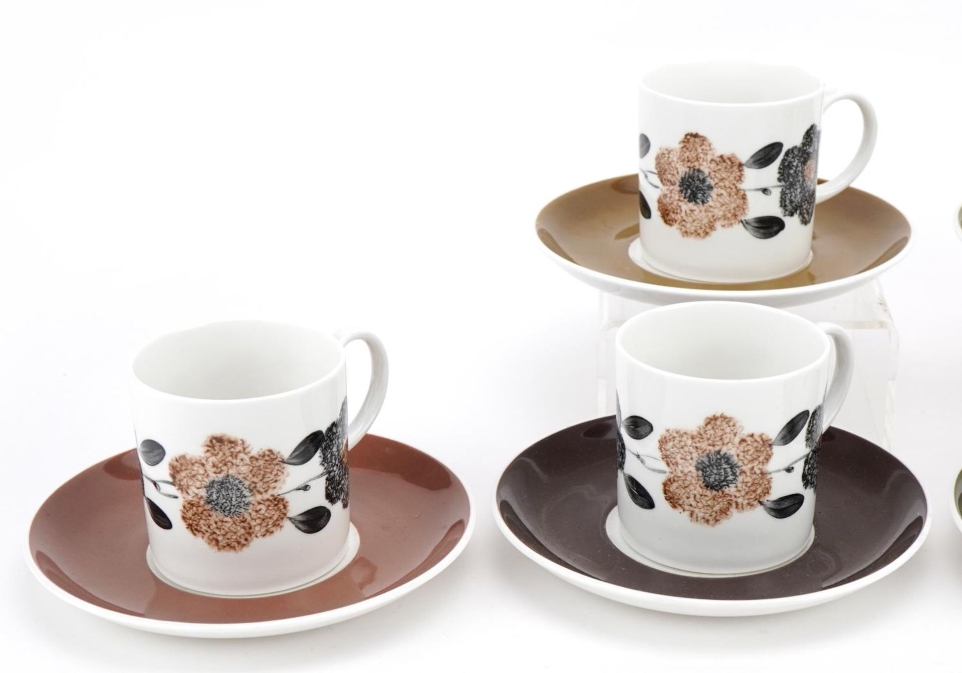 Set of six Susie Cooper coffee cans and saucers decorated with flowers, with box, the saucers 14cm - Image 3 of 5