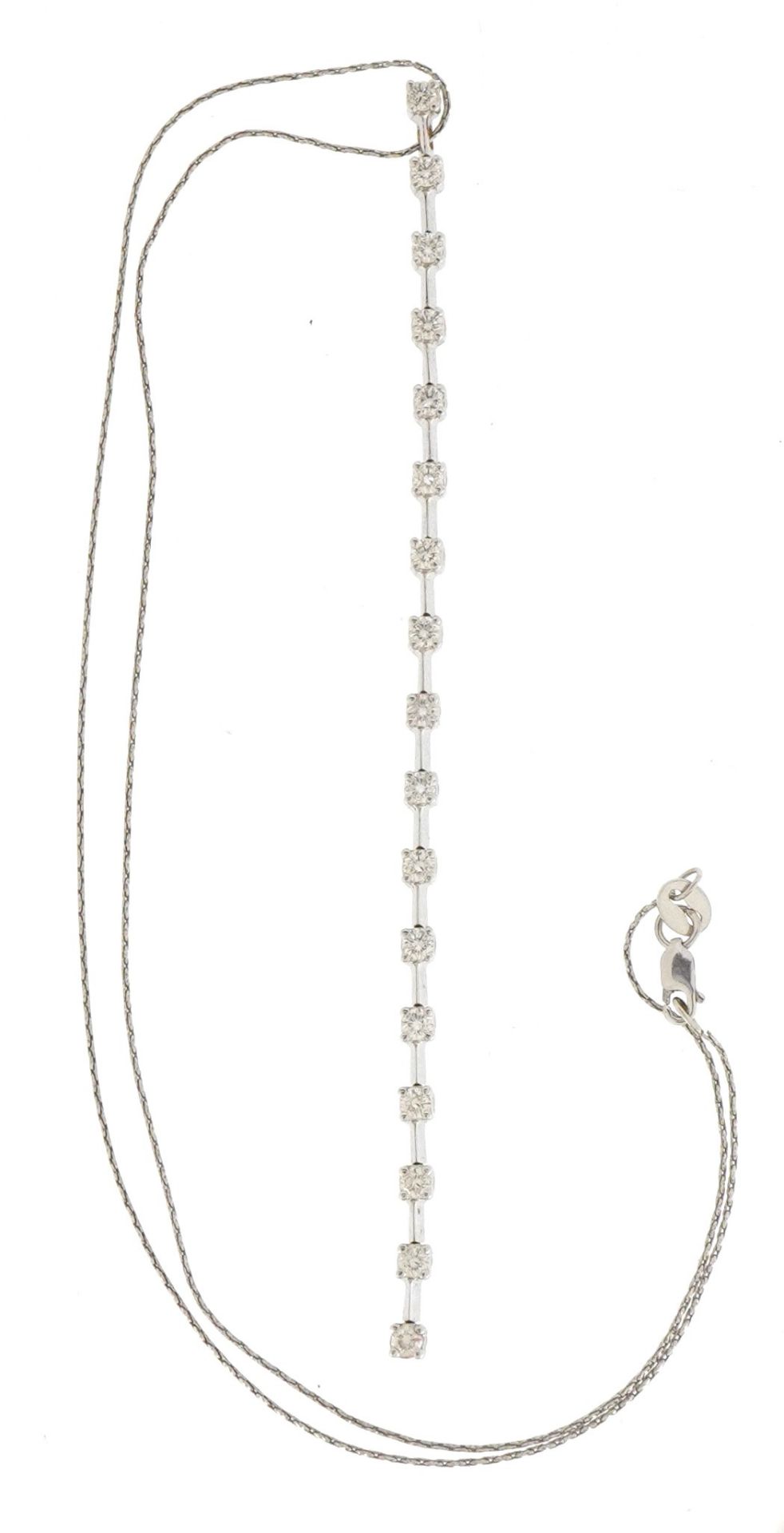 18ct white gold diamond line pendant set with seventeen diamonds on a 18ct white gold necklace, - Image 4 of 8