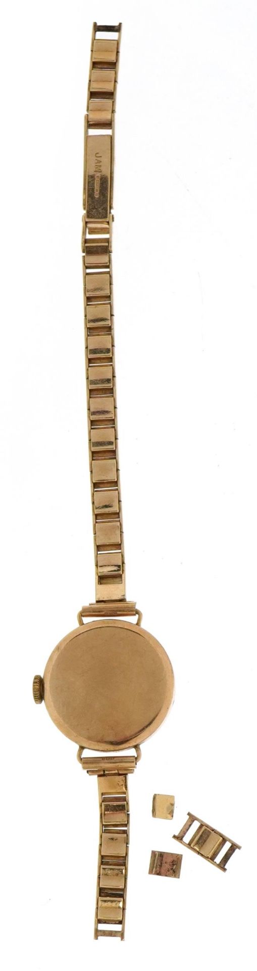 W. Wright, ladies 9ct gold wristwatch with 9ct gold strap, 22mm in diameter, total weight 18.5g - Image 3 of 6