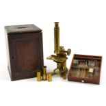 Moritz Pillischer of London, early 19th century brass compound monocular microscope with mahogany