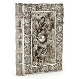 Chinese unmarked silver filigree card case in the form of a book, 8.0cm high, 47.0g