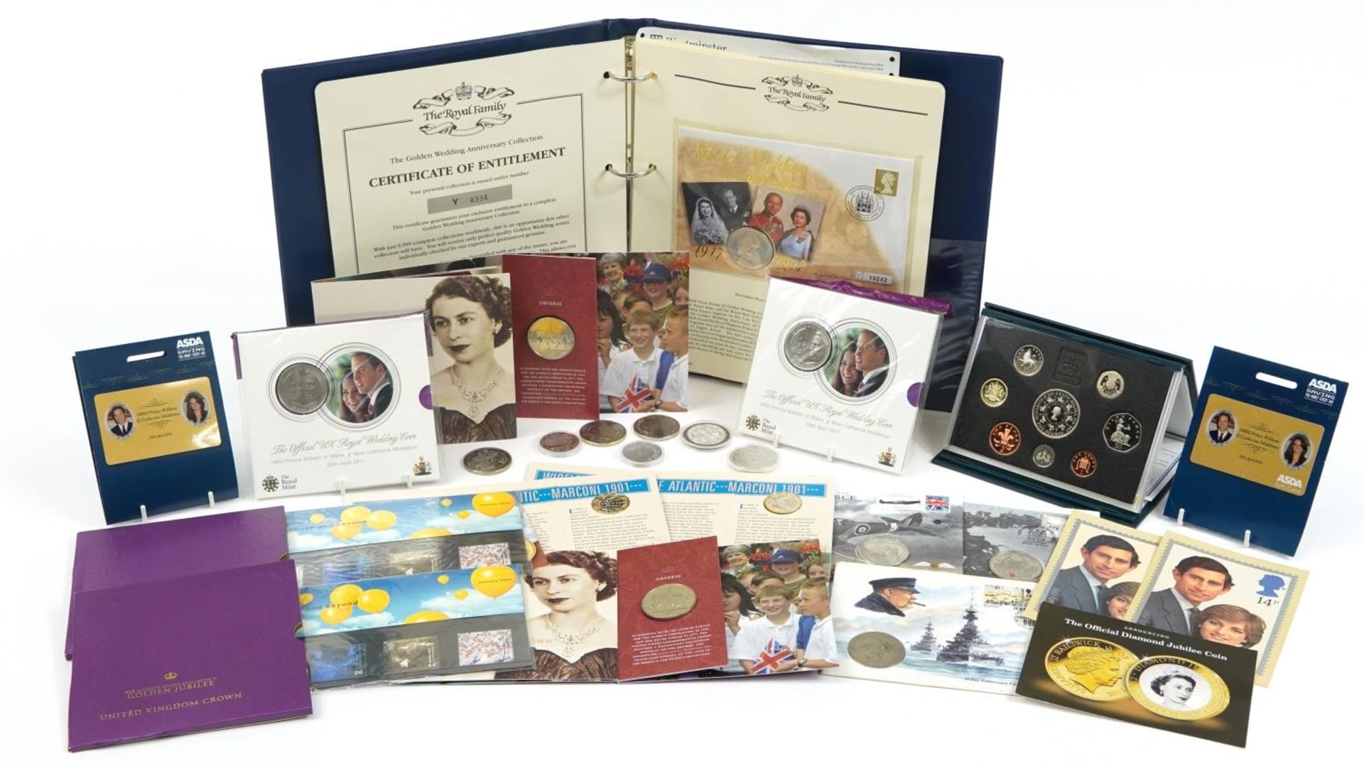 Silver proof uncirculated and other coinage including five pound coins and Elizabeth II Jubilee