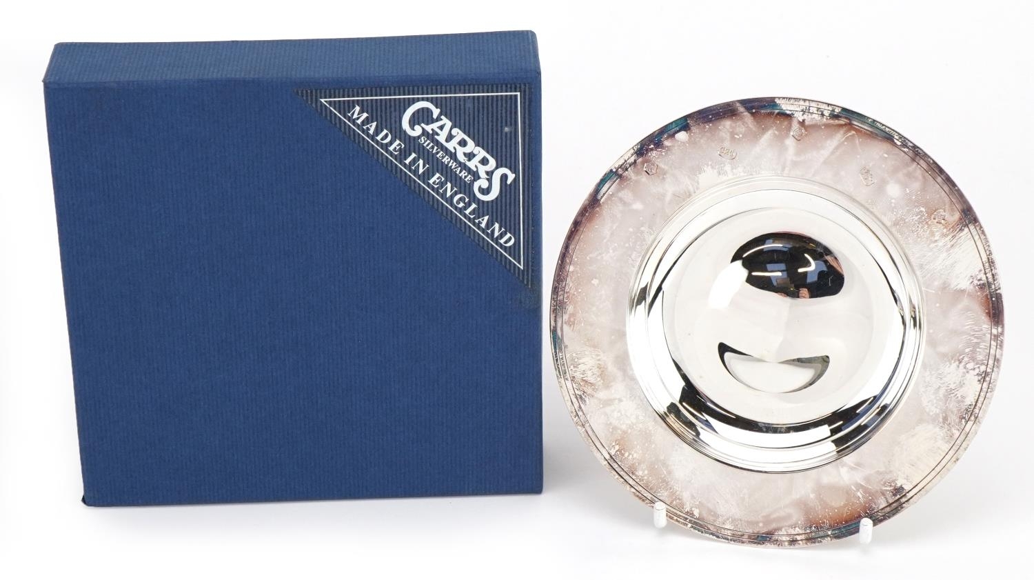 Carrs of Sheffield Ltd, Elizabeth II circular silver dish with booklet and box, Sheffield 2000, 12.