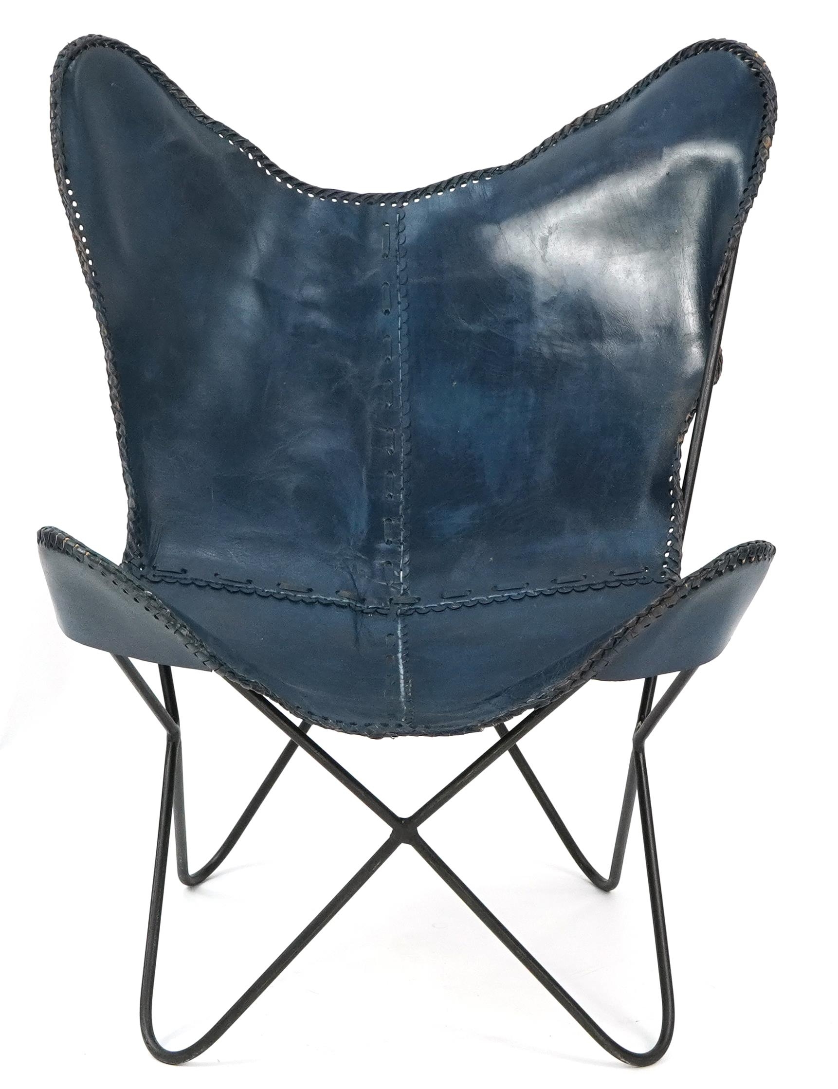 Industrial style blue leather and wrought iron tub chair, 92cm high - Image 2 of 4