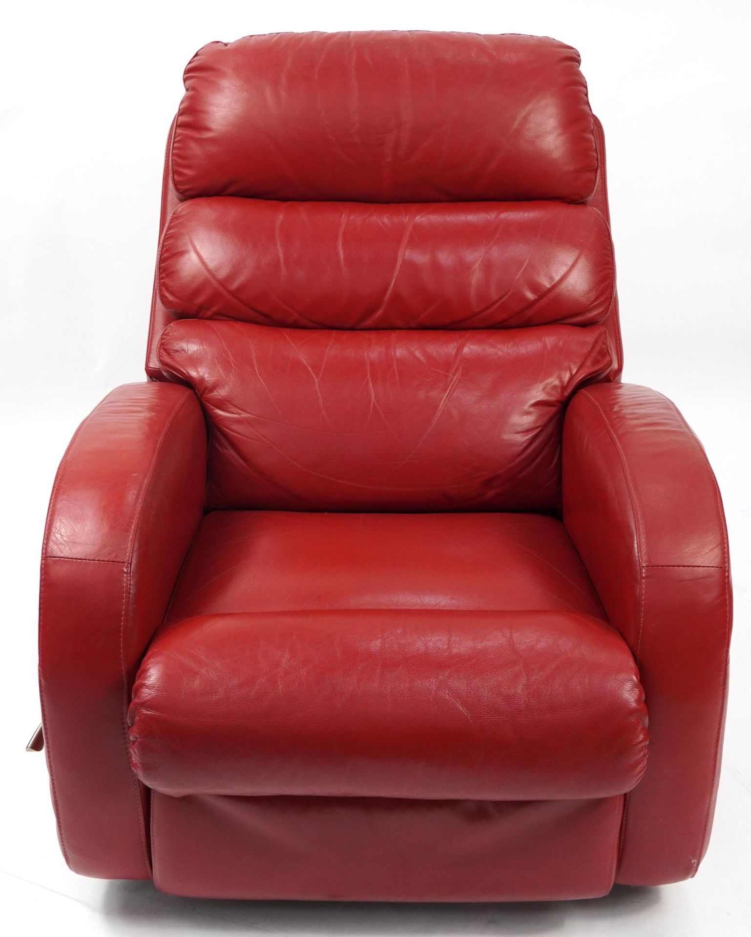 La-Z-Boy, contemporary red leather reclining armchair, 100cm high - Image 3 of 5