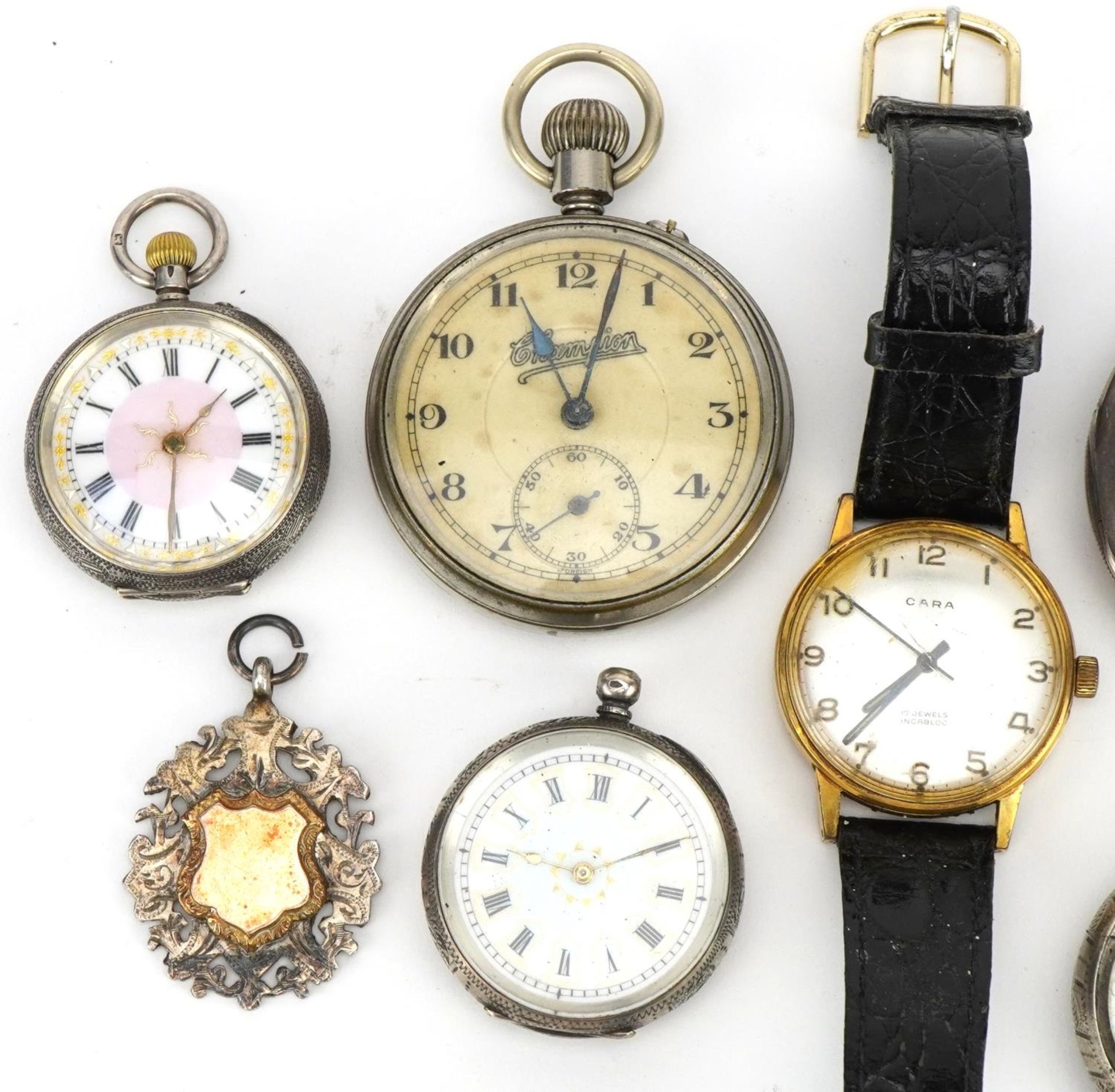 Antique and later pocket watches, Cara wristwatch and a silver sports jewel including three ladies - Image 2 of 3