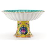 Chinese porcelain pedestal dish, six figure character mark to the base, 8.5cm high x 15cm in