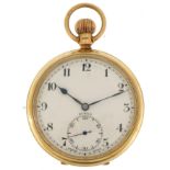 Buren, gentlemen's Buren 9ct gold open face pocket watch with subsidiary dial, the case numbered