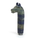 Islamic lapis lazuli dagger handle carved with a horsehead, 9.5cm in length