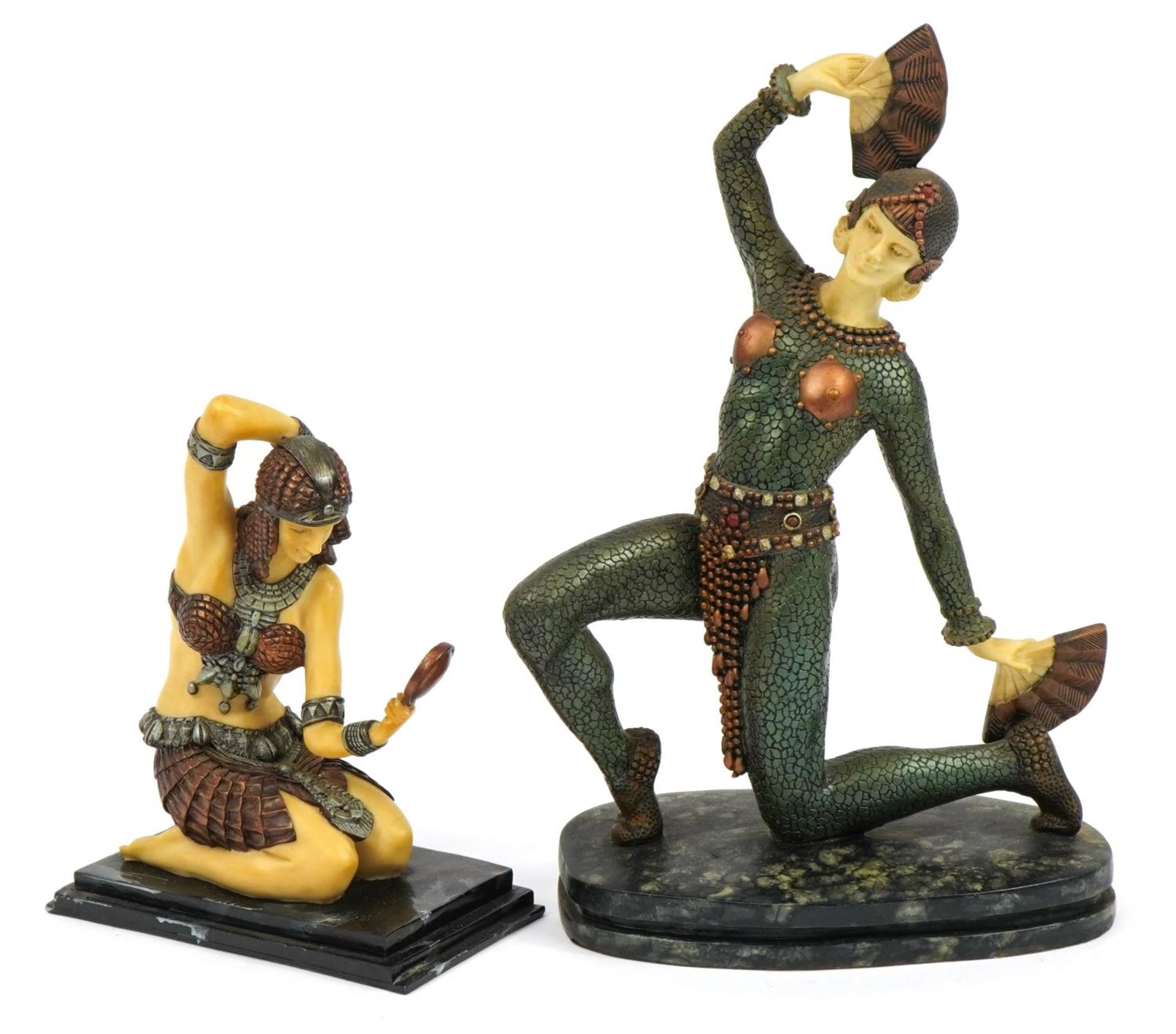 Two models of Art Deco style females, the largest 37cm high