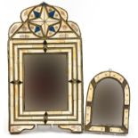 Two Middle Eastern bone mounted wall mirrors, the largest 56cm x 32cm