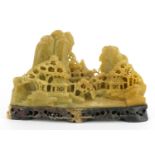 Chinese soapstone landscape carving 15.5cm wide