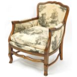 French walnut framed elbow chair, 79cm high