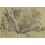 John Berney Ladbrooke - Path through a wood near Burford Bridge, 19th century pencil, inscribed