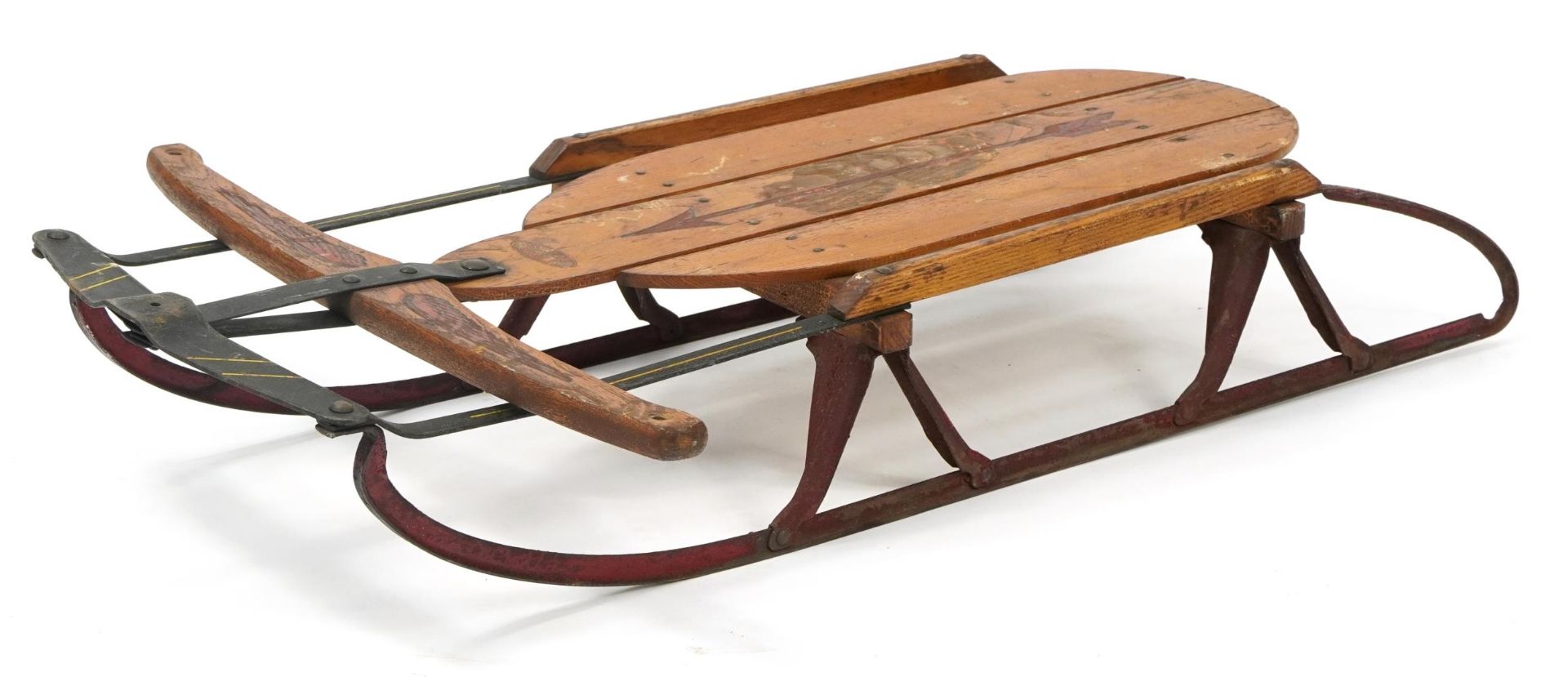 Vintage Flexible Flyer wooden and metal sled, 100cm in length