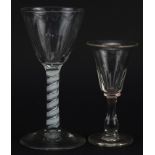 Two antique wine glasses including an example with opaque twist stem, the largest 15cm high