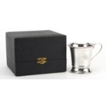 W I Broadway & Co, Elizabeth II silver christening tankard with gilt interior housed in a fitted