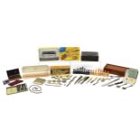 Sundry items including wristwatches, folding pocket knives, harmonica, Dominoes and chess set