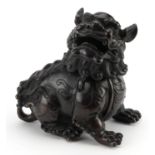 Chinese patinated bronze qilin incense burner with hinged head, 16.5cm high