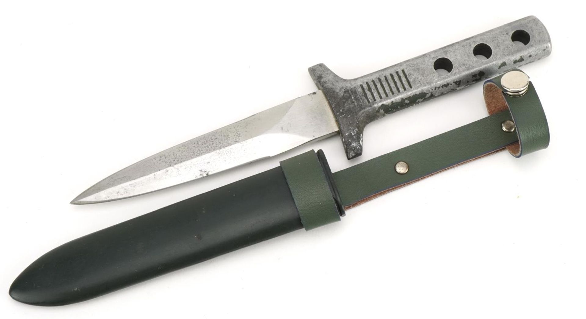 Military interest bayonet and scabbard with steel blade engraved Whitby & Co, 26cm in length
