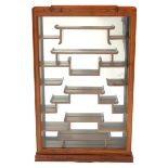 Chinese hardwood wall hanging display case with glazed door, 82.5cm H x 52.5cm W x 11.5cm D