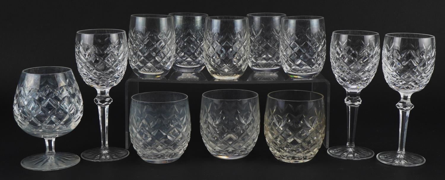 Waterford Crystal comprising eight beakers, sherry glass and three wine glasses, the largest 17.