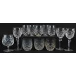 Waterford Crystal comprising eight beakers, sherry glass and three wine glasses, the largest 17.