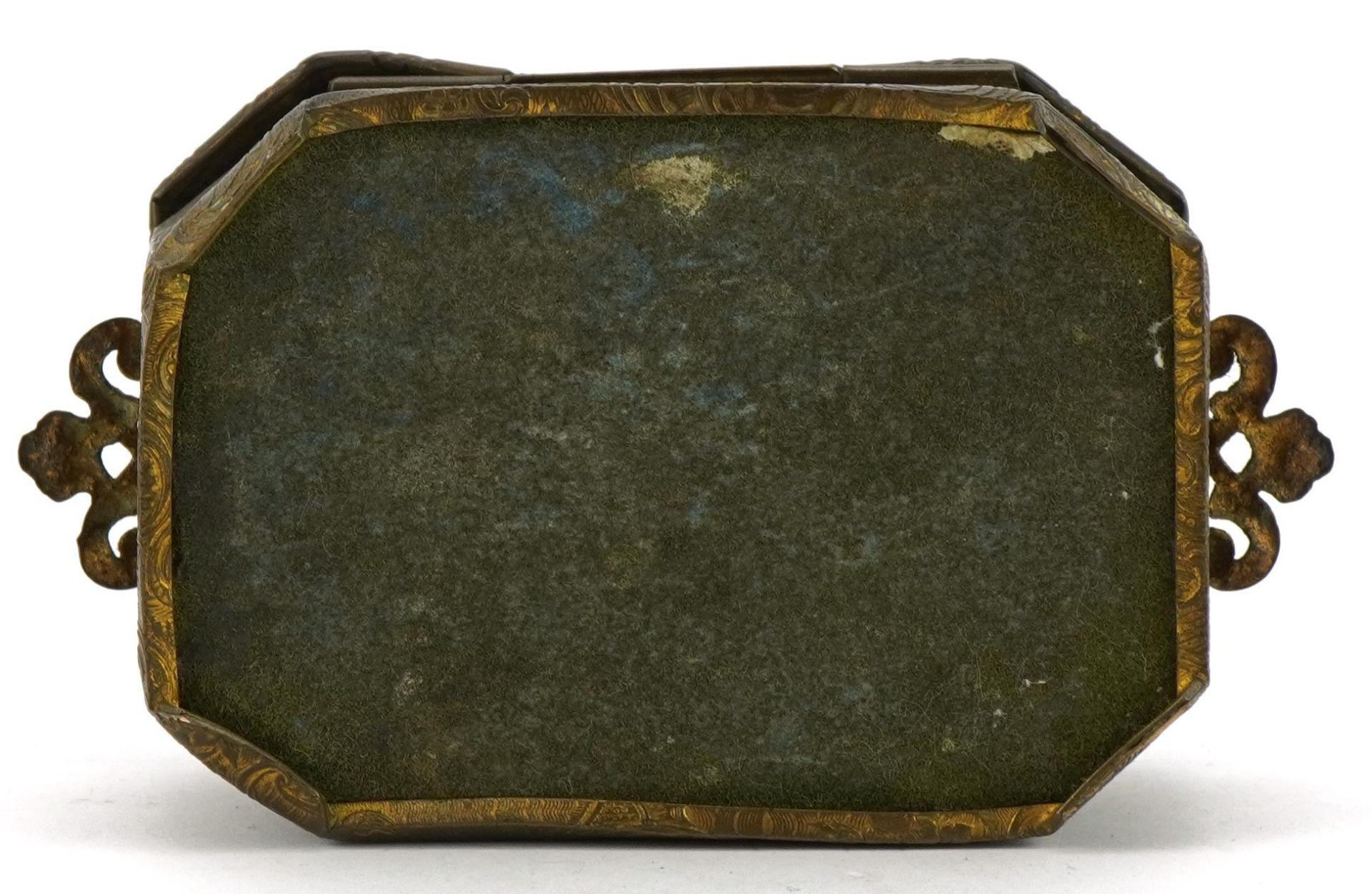 19th century brass jewel casket with hinged lid having an inset oval panel hand painted with a - Image 3 of 3