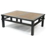 Large Chinese hardwood coffee table with lizard skin design top, 45cm H x 120.5cm W x 90cm D