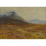 Harry Hime - Marshlands before mountains, late 19th/early 20th century watercolour, mounted,