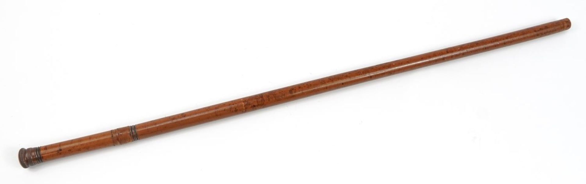 Wooden prohibition walking stick housing a glass vessel, 89cm in length - Image 3 of 3