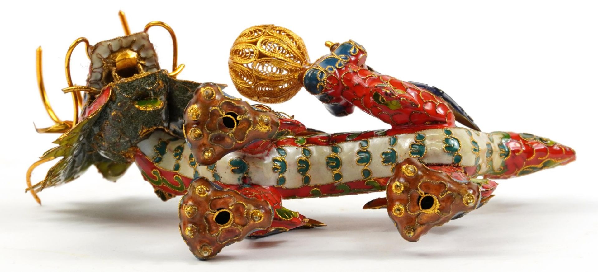 Chinese filigree metal and cloisonne dragon, 20.5cm in length - Image 3 of 3