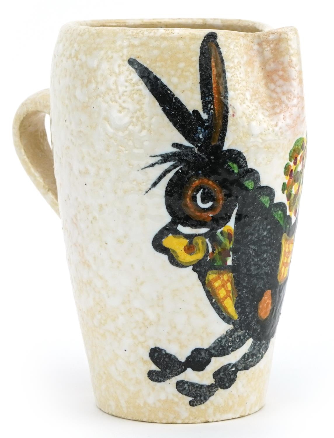 Manner of Guido Ganbone, 1950s Italian jug hand painted with a stylised donkey, 22cm high