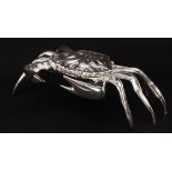 Novelty silver plated trinket box in the form of a crab, 12cm wide