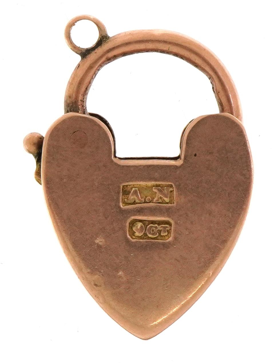 9ct rose gold love heart padlock, 2.1cm high, 2.6g - Image 2 of 3