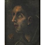 Portrait of a saint looking skywards, antique Old Master oil on canvas, housed in a Latin