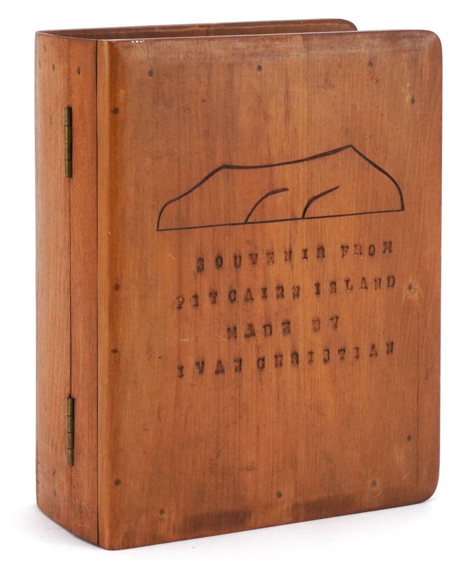 Pitcairn Island souvenir book design box made by Ivan Christian, 7cm H x 19cm W x 14.5cm D