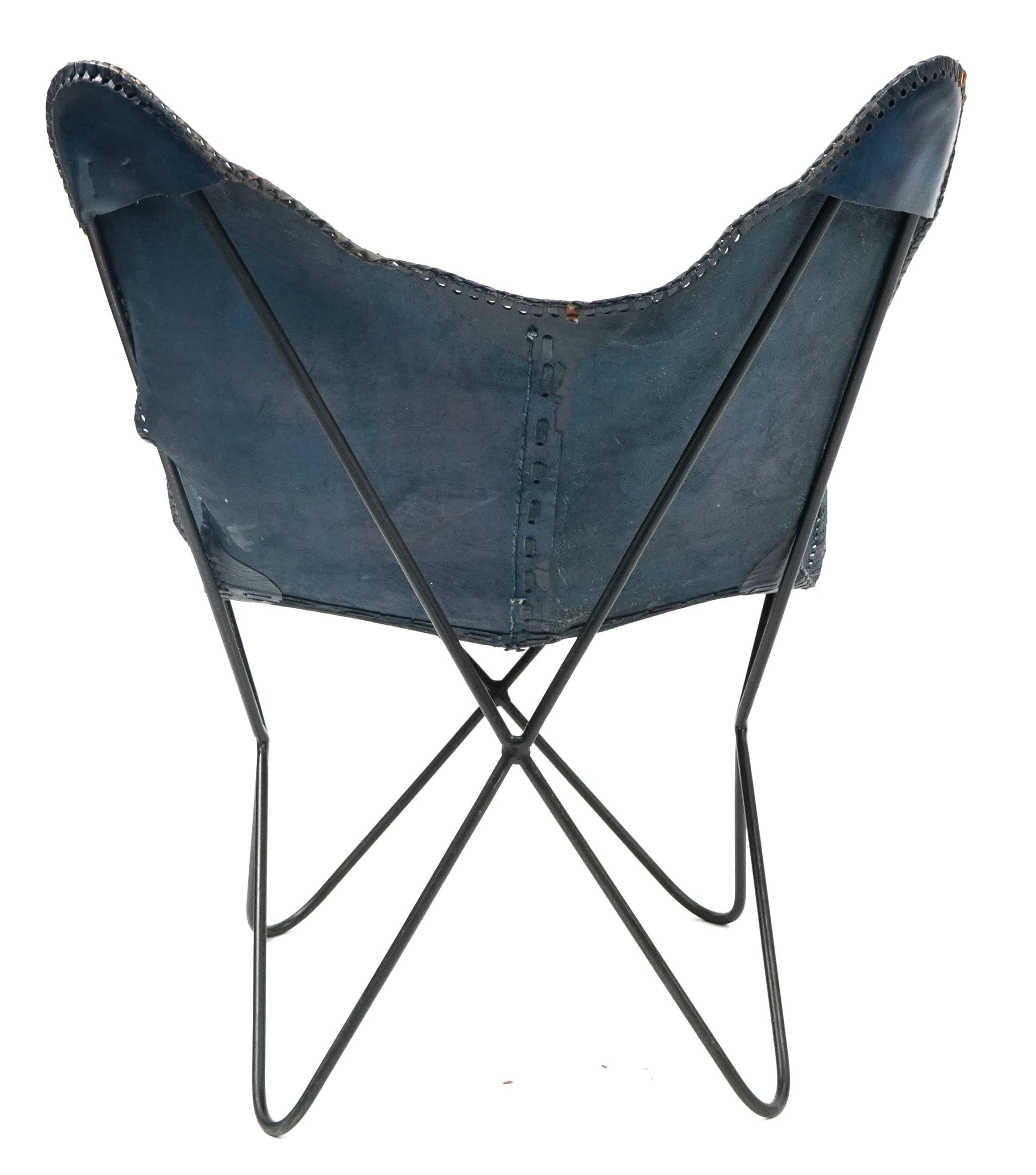 Industrial style blue leather and wrought iron tub chair, 92cm high - Image 4 of 4