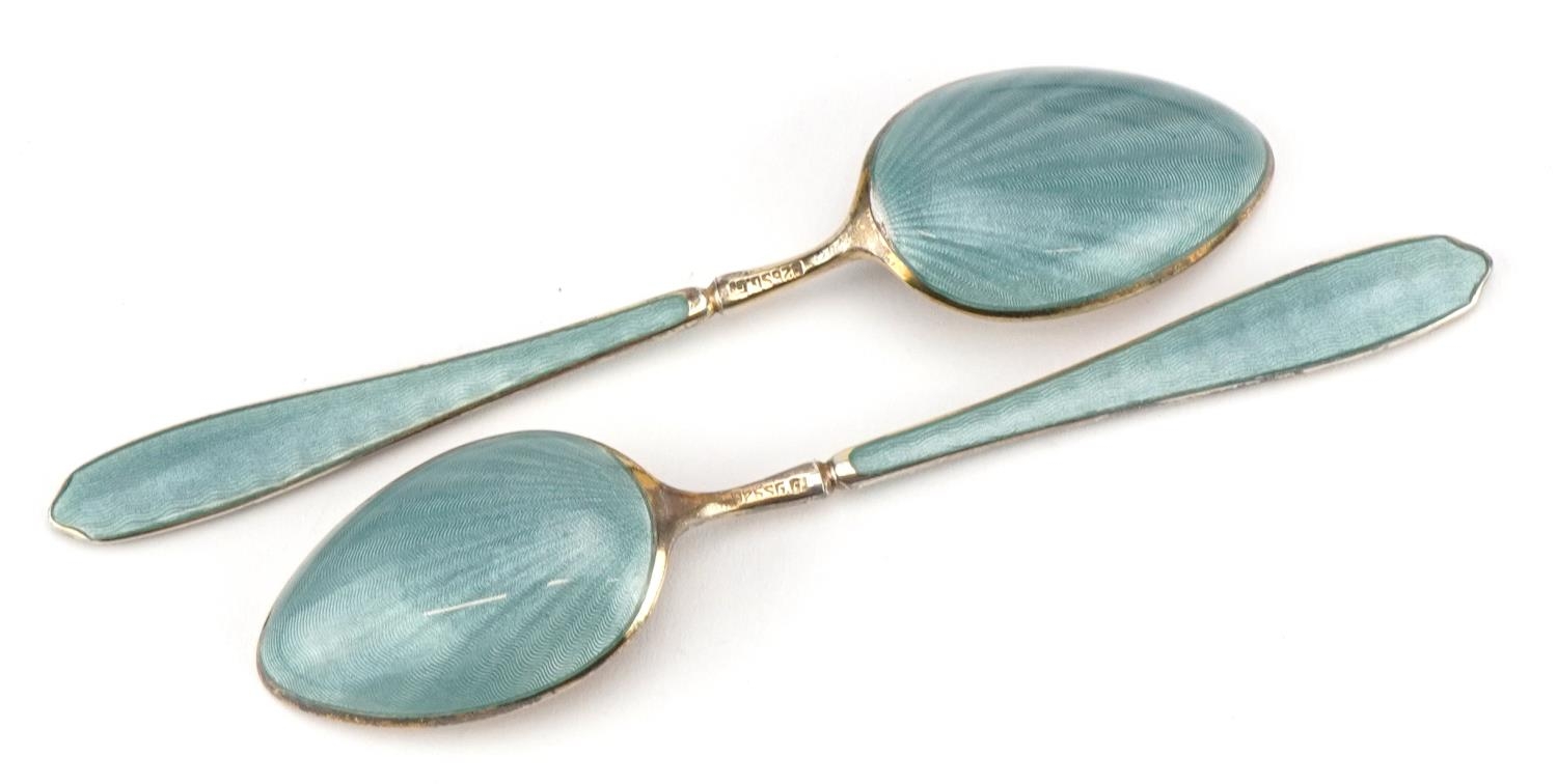 Gustav Gaudernack, set of six Norwegian 925S silver gilt and enamel teaspoons, each 9.5cm high, - Image 3 of 5