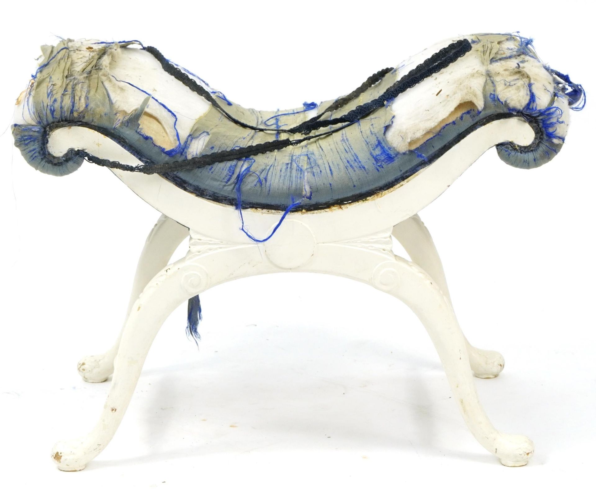 French style cream painted X frame stool, 54cm H x 74cm W x 44cm D - Image 3 of 3