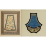 Two Chinese silk textiles, one finely embroidered with figures and lucky objects, each framed and