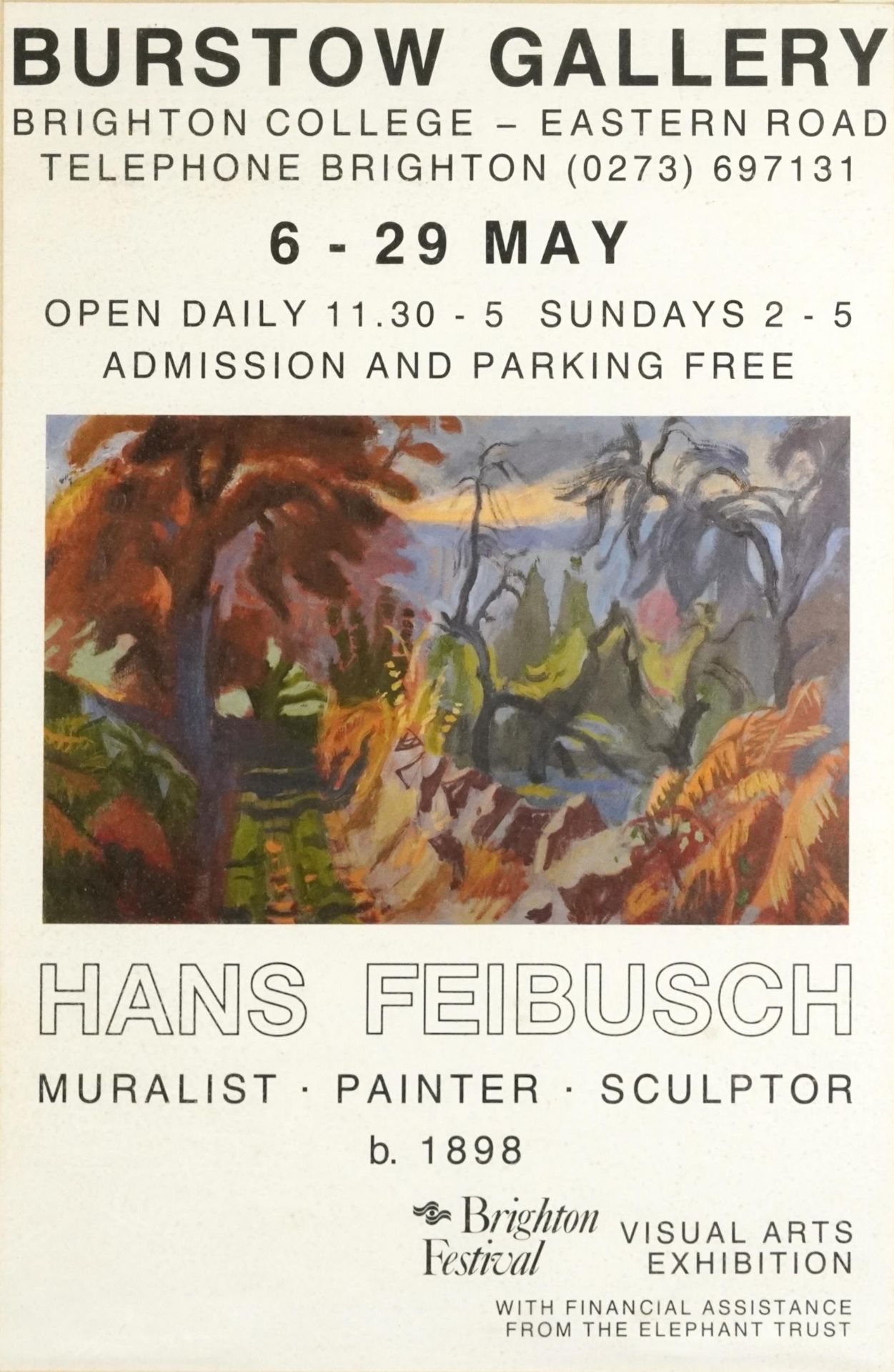 Burstow Gallery, Brighton Hans Feibusch Visual Arts Exhibition poster, mounted, framed and glazed,