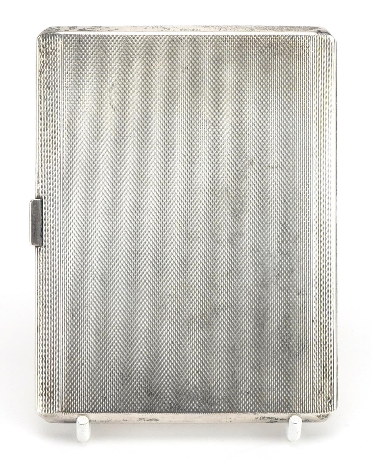 Elizabeth II rectangular silver cigarette case with engine turned decoration and gilt interior, - Image 5 of 5