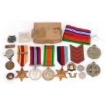 British military World War II militaria including medals and For Loyal Service lapel