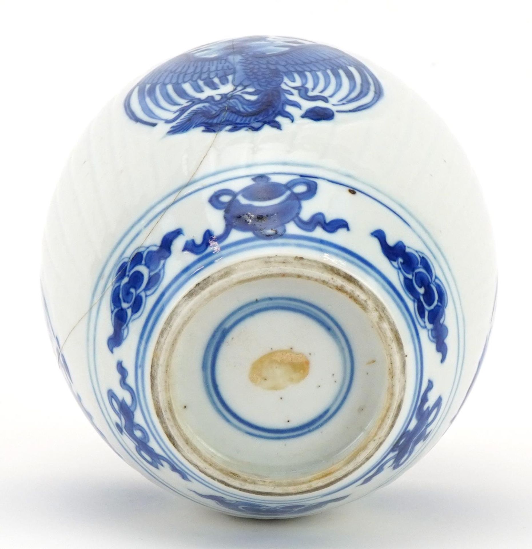 Chinese blue and white porcelain ginger jar with hardwood lid hand painted with females and flowers, - Bild 4 aus 4