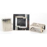 Victorian and later silver objects comprising embossed matchbox case, rectangular cigarette case