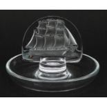 Lalique frosted glass clipper ship ring tray etched with Lalique France to the base, 10cm in