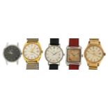 Five gentlemen's wristwatches comprising Tissot Seastar 7, Smiths, Marvin, Rotary and Cyma, three