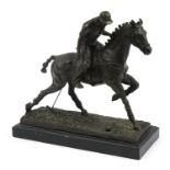 After Miguel Fernando Lopez (Milo), bronze polo player on horseback raised on a black marble base,