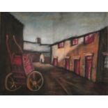 Theodore Major - The Coal Yard, Wigan, Northern School pastel, Henry Donn Fine Art label verso,